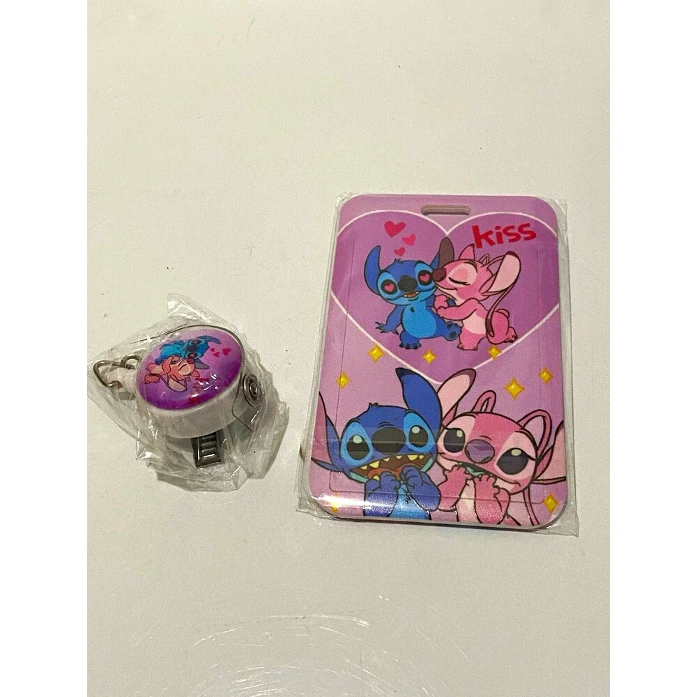 Disney Lilo & Stitch Stitch & Angel ID/Badge Holder Retractable Reel Keychain